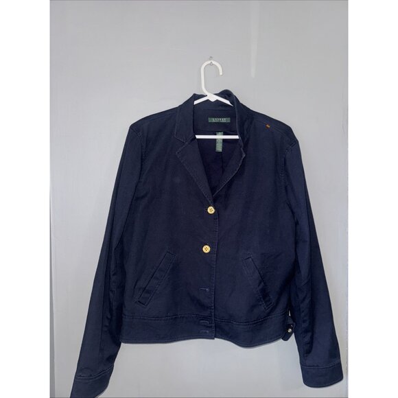 Lauren Ralph Lauren Women's Navy Blue Light Jacket Blazer Lined Gold Buttons 12 - Picture 1 of 6